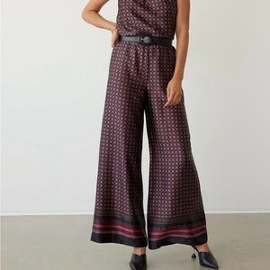Reitmans Wide Leg Pattern Palazzo Pants Burgundy High Rise SZ 10P